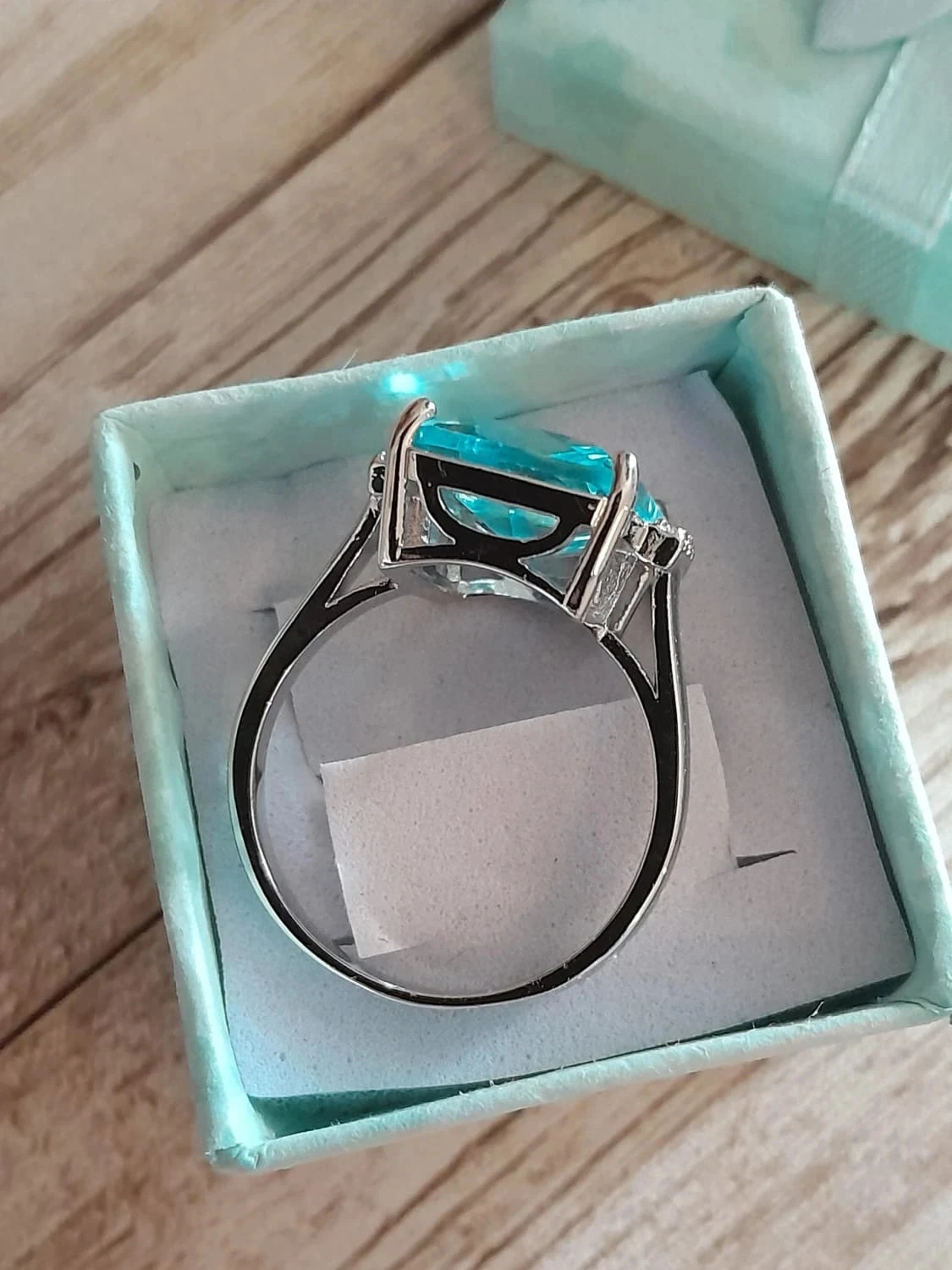 Anillo con gran piedra rectangular, color Azul claro, estilo Bohemio, talla 60 – photo 4
